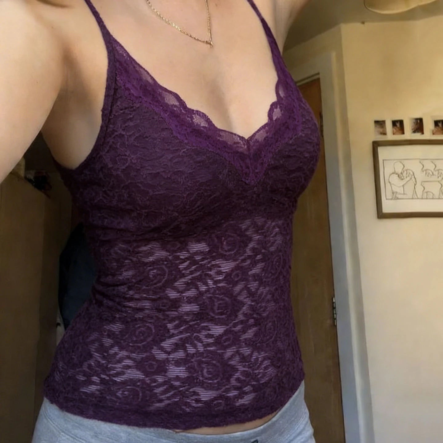 Lace V-Neck Camisole Tank Top with Slim Fit Contemporary Streetwear Style