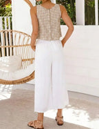 Gingham Sleeveless Crop Top with Minimalist Silhouette and Vintage Inspired Style