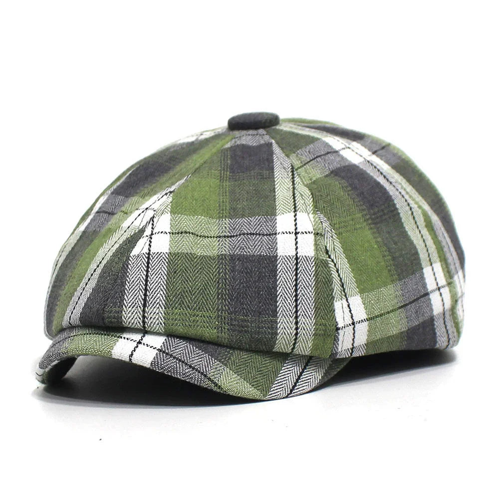 Vintage Plaid Ivy Flat Cap Classic Cotton Newsboy Streetwear Casual Hat