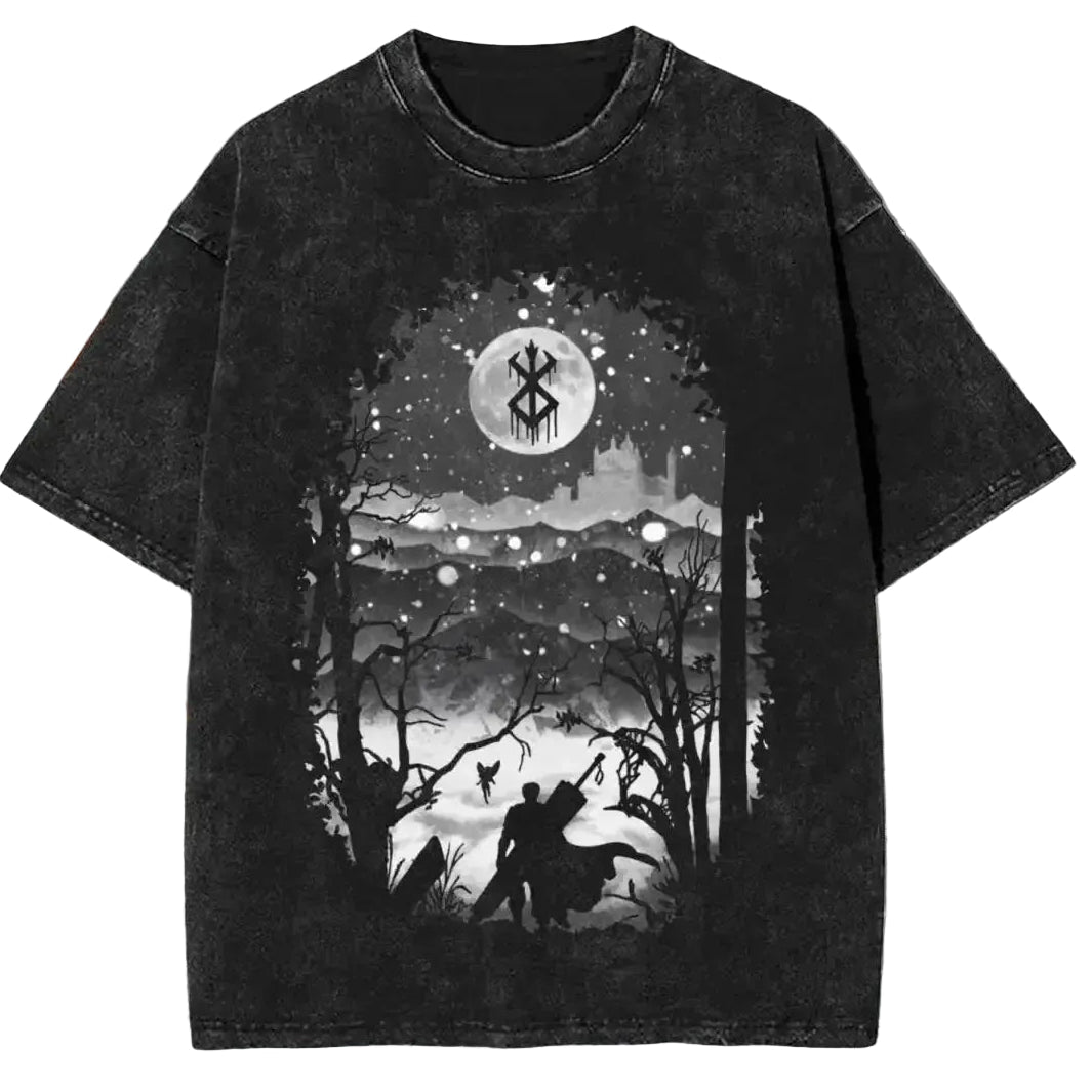 Vintage Anime Goth Graphic Tee with Distressed Dark Fantasy Artwork