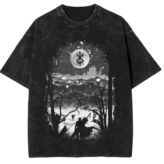 Vintage Anime Goth Graphic Tee with Distressed Dark Fantasy Artwork