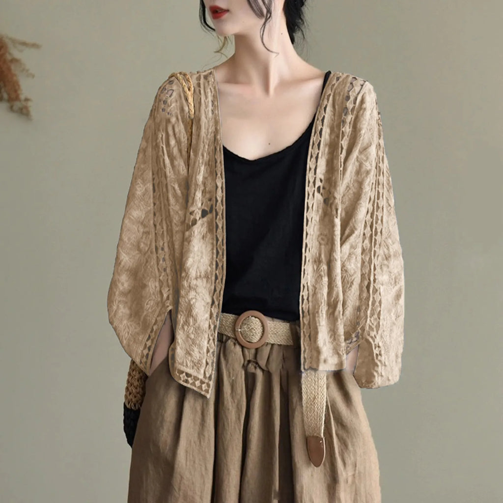 Women's Open Front Lightweight Knit Cardigan with Relaxed Three Quarter Sleeves