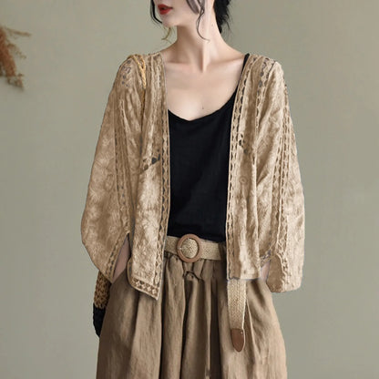 Women's Open Front Lightweight Knit Cardigan with Relaxed Three Quarter Sleeves