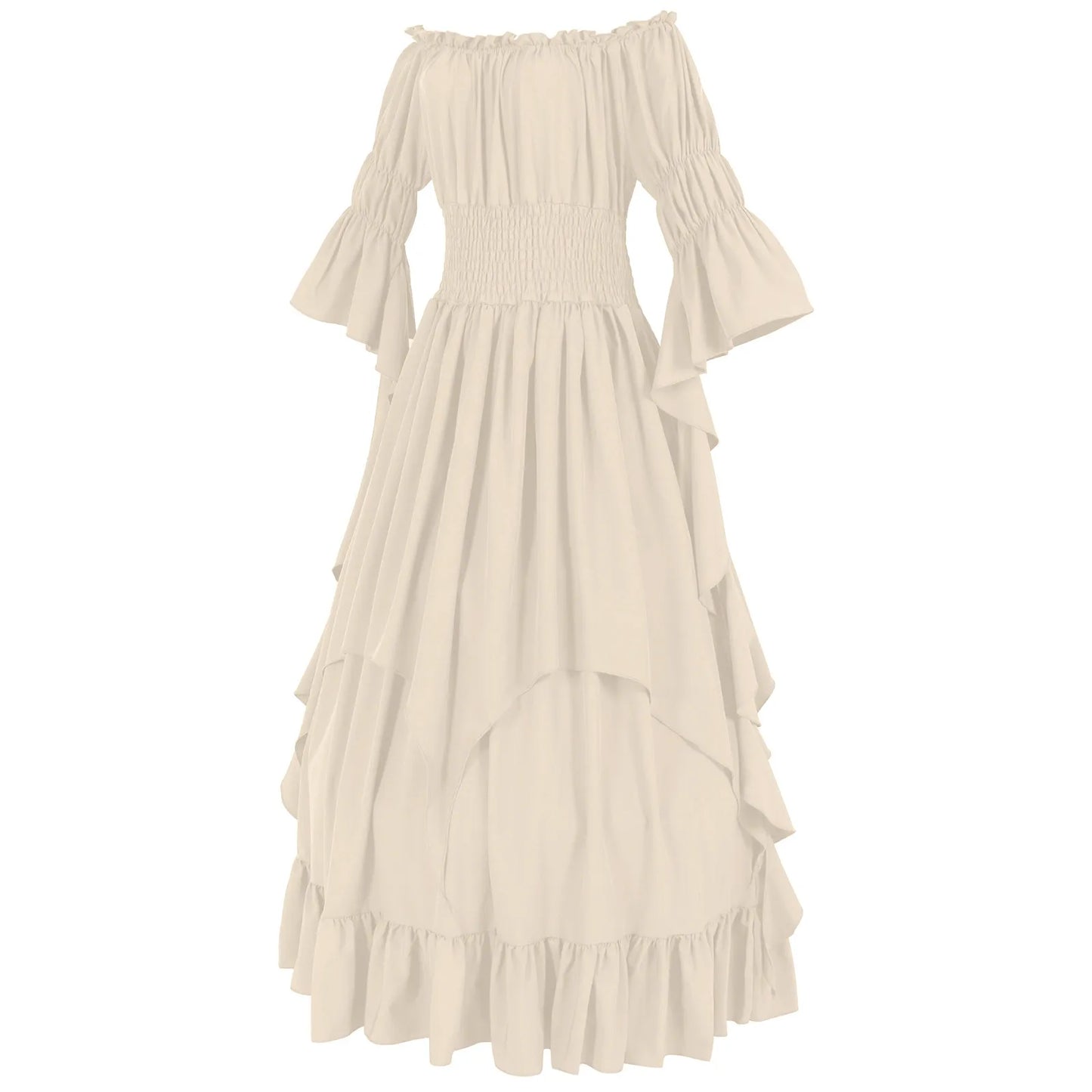Layered Cottage Gothic Ruffle Maxi Dress with Romantic Silhouette