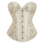Classic Black Floral Jacquard Overbust Corset with Metal Busk Closure