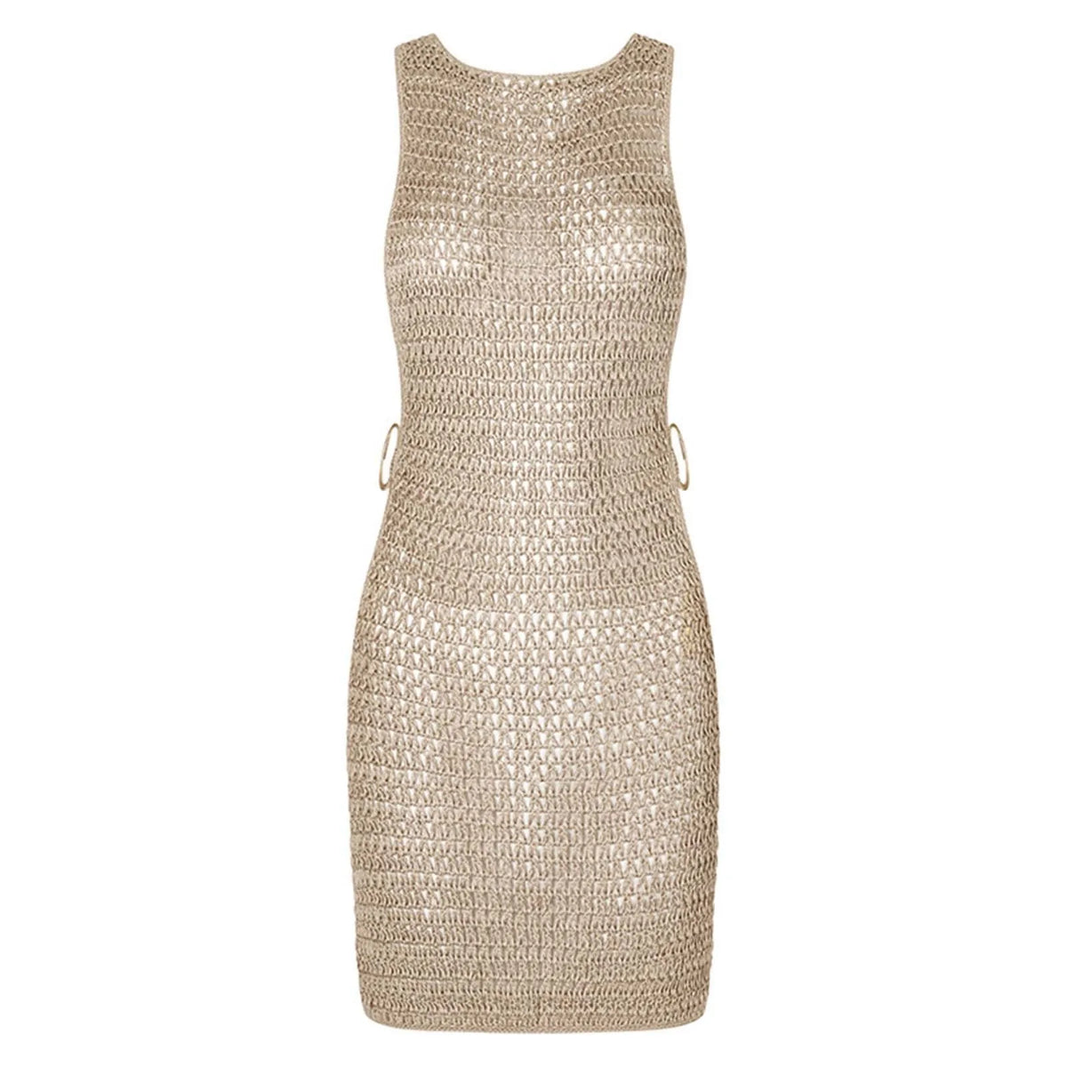 Open-Knit Crochet Sleeveless Beach Cover-Up Dress with Side Cutouts