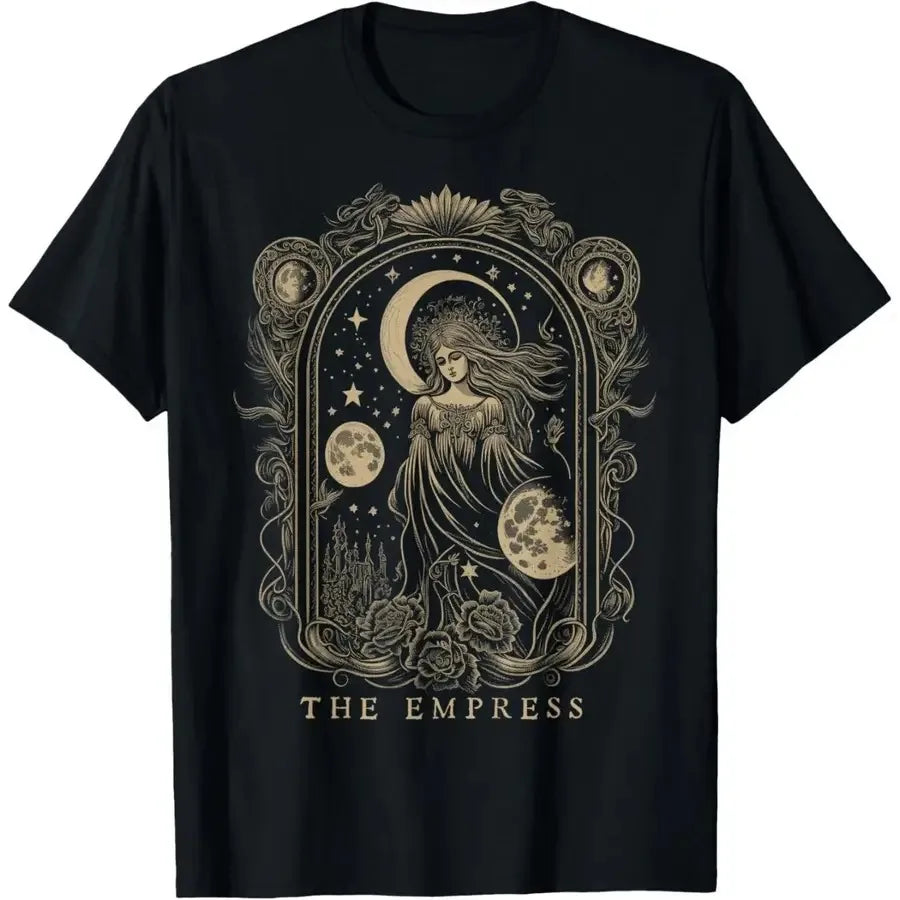 Anime Celestial Empress Graphic T-Shirt with Gothic Manga-Inspired Streetwear Design