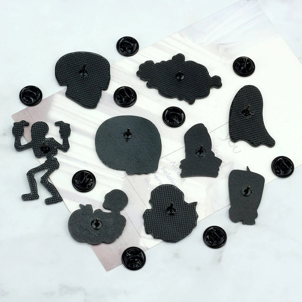 Ghostly Skull and Skeleton Enamel Pin Collection for Alternative Fashion
