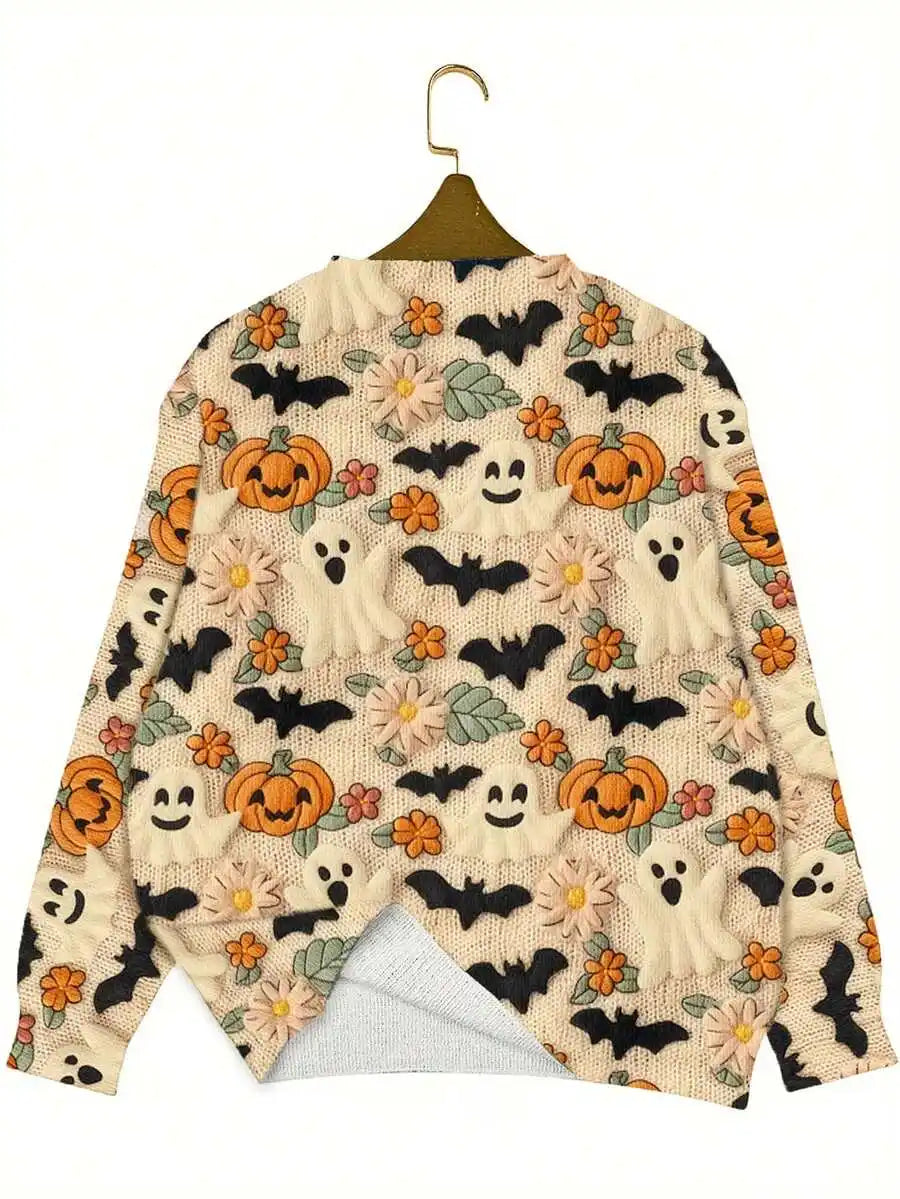 Women's Festive Graphic Knit Crew Neck Relaxed Fit Seasonal Sweater