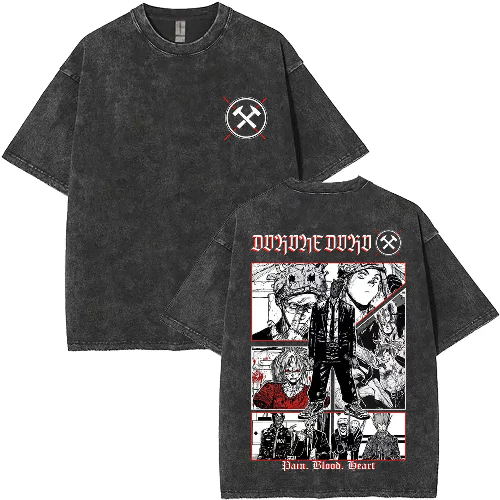 Vintage Anime Goth Streetwear Shirt with Distressed Manga Back Artwork - BigCat Streetwear