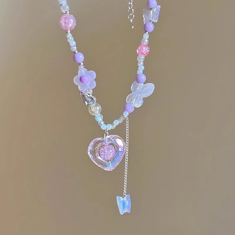 Butterfly Heart Charm Choker Necklace for Y2K and Dark Feminine Styling