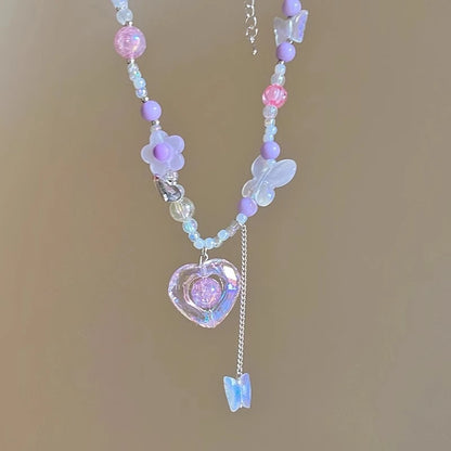 Butterfly Heart Charm Choker Necklace for Y2K and Dark Feminine Styling