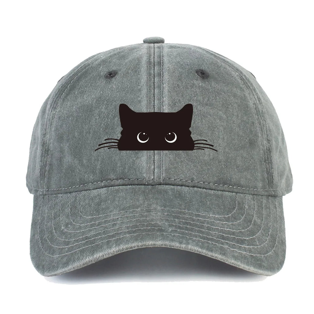 Unisex Vintage Washed Cotton Baseball Cap with Minimal Graphic Embroidery for Casual Everyday Style