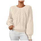 Women's Textured Crew Neck Relaxed Fit Contemporary Knit Sweater Top
