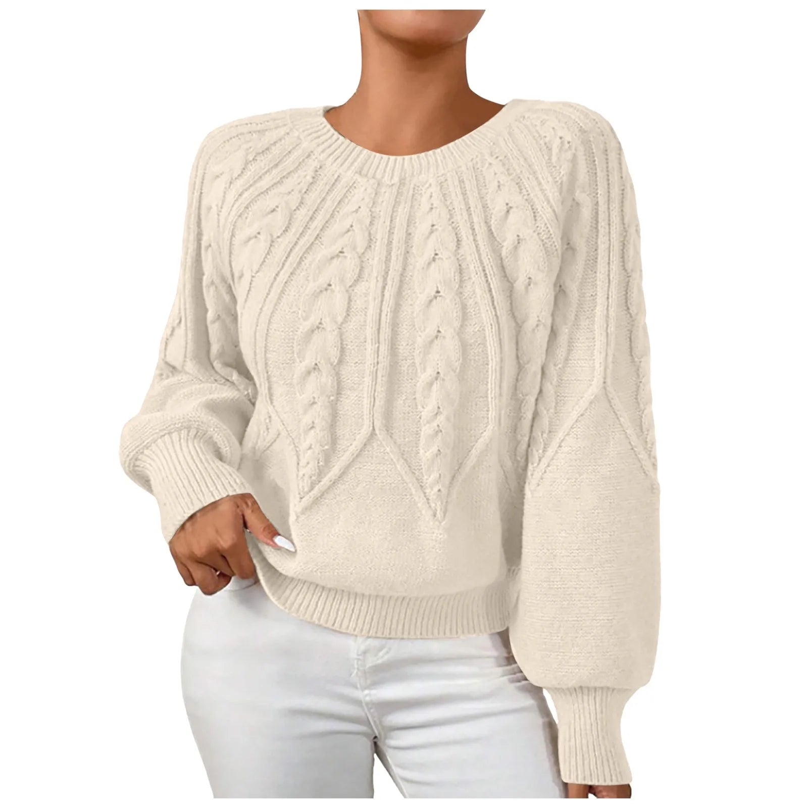 Women's Textured Crew Neck Relaxed Fit Contemporary Knit Sweater Top