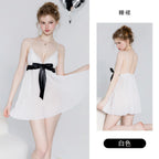 Dusty Rose Pleated Babydoll Nightdress with Satin Bow and Plunging Neckline