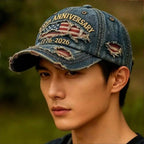 Distressed Denim Baseball Cap Commemorative Embroidered Casual Vintage Outdoor Fashion Hat