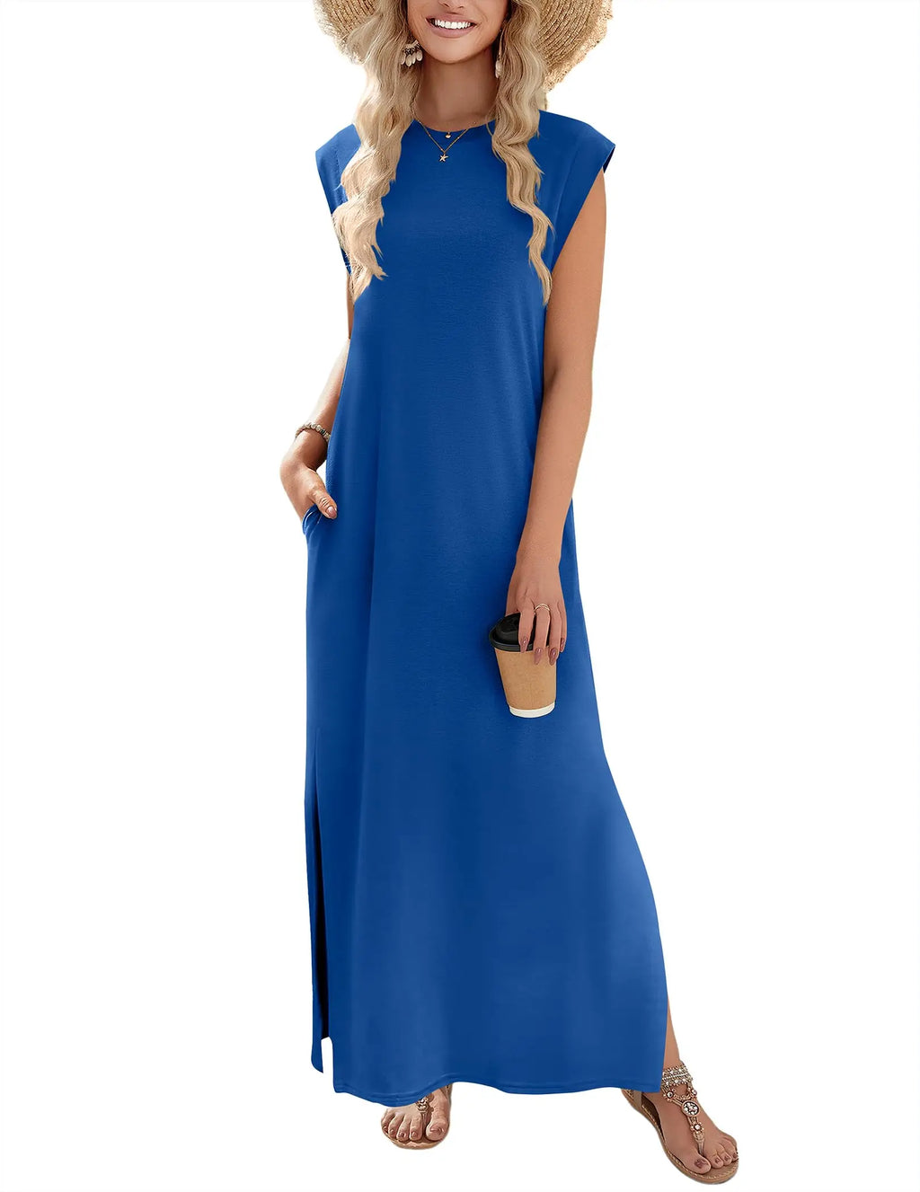 Loose Fit Sleeveless Floral Maxi Dress with Pockets for Casual Styling