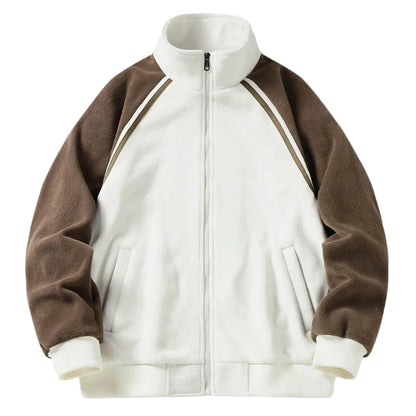 Men's Stand Collar Full Zip Fleece Jacket with Utility Pockets for Modern Streetwear Style