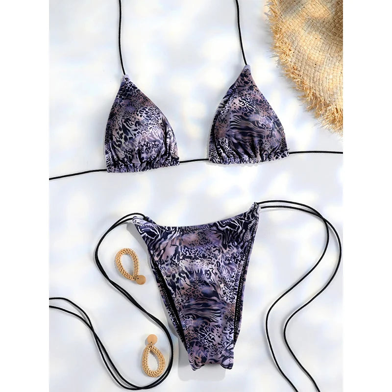 Classic Leopard Print String Bikini with Adjustable Tie Closures