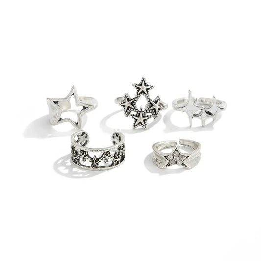 Vintage Star Ring Set for Gothic Punk and Alternative Fashion Styling