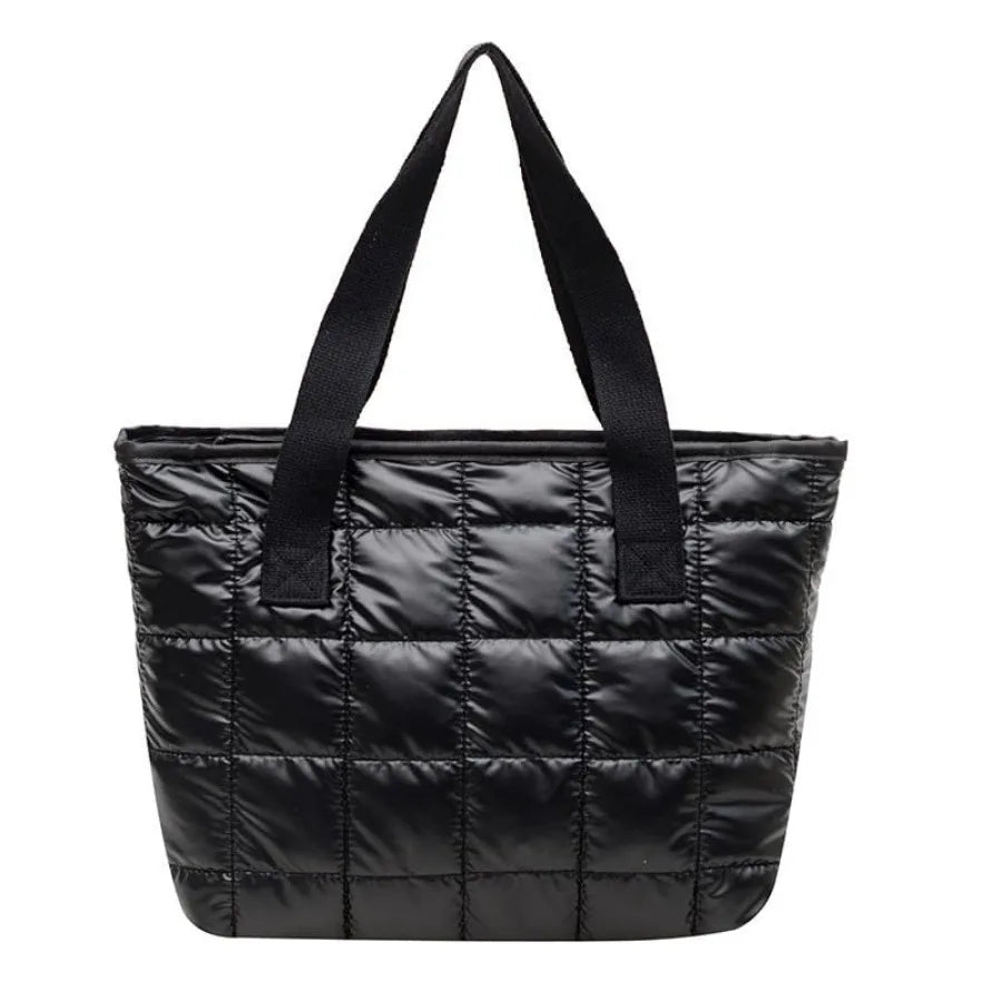 Quilted Puffer Tote Shoulder Bag with Zip Closure for Everyday