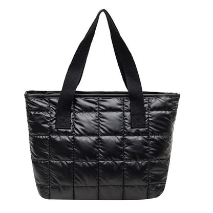 Quilted Puffer Tote Shoulder Bag with Zip Closure for Everyday