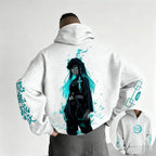 Dark Anime Cyber Streetwear Hoodie with Manga-Inspired Neon Character Artwork