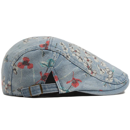 Vintage Floral Cotton Flat Cap for Casual Everyday Outdoor Heritage Fashion Style