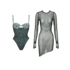 Three-Piece Zebra Print Swimwear Set with Matching Sheer Mesh Pants