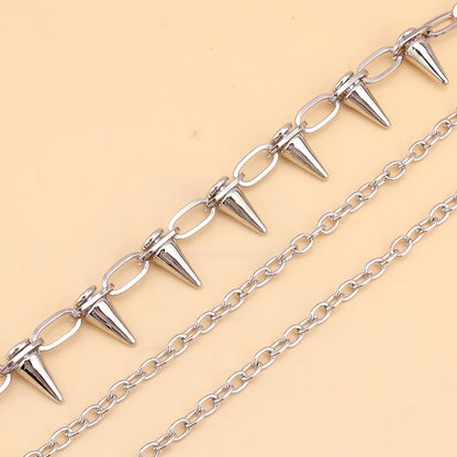 Layered Spike Chain Wallet Accessory for Punk Gothic Streetwear Styling