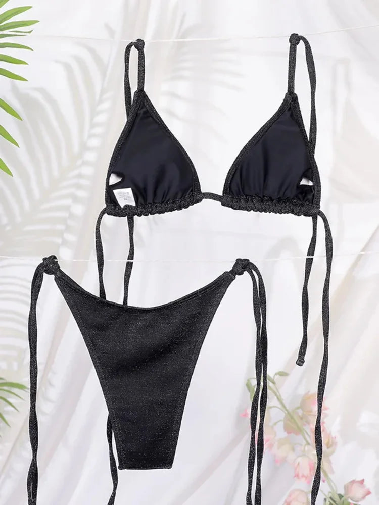 Vibrant Shimmering Royal Blue Triangle String Bikini