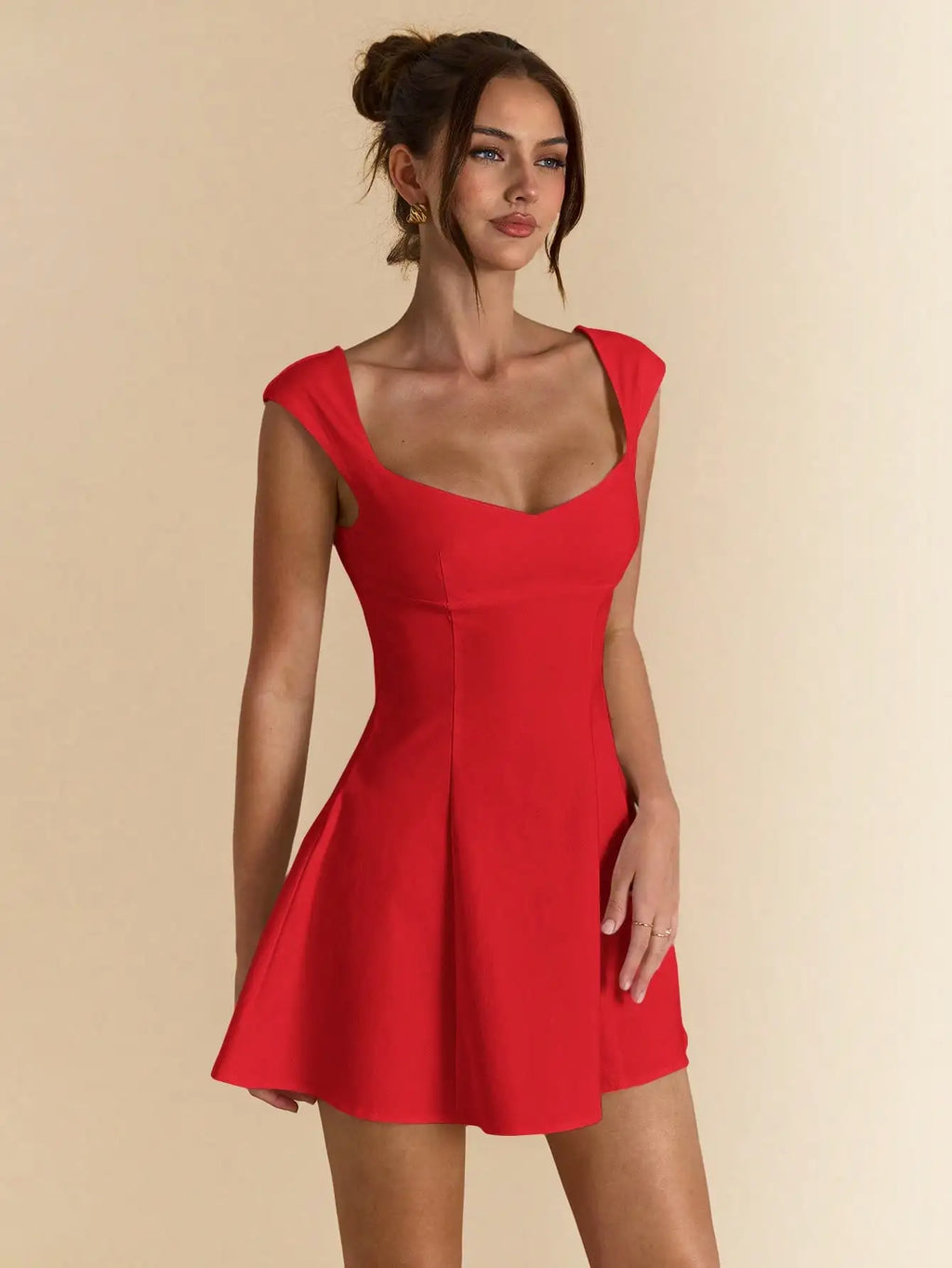 Square Neck Sleeveless A-Line Mini Dress with Flared Skater Silhouette