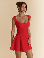 Square Neck Sleeveless A-Line Mini Dress with Flared Skater Silhouette