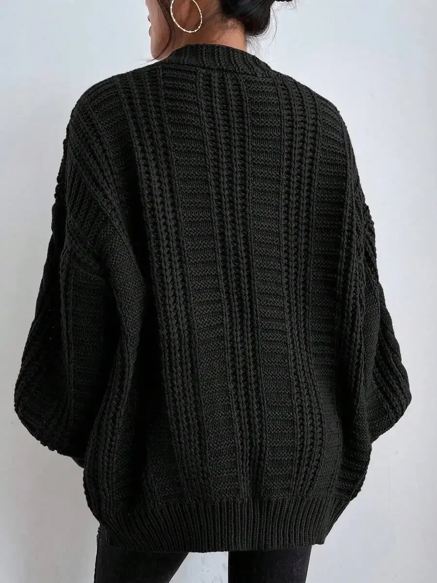 Women's Oversized Cable Knit Sweater with Textured Stitching and Relaxed Streetwear Silhouette