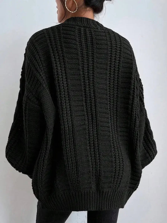 Women's Oversized Cable Knit Sweater with Textured Stitching and Relaxed Streetwear Silhouette