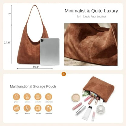 Soft Suede Style Crescent Hobo Bag with Relaxed Shoulder Carry Design
