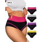 4-Piece Women’s High-Waisted Briefs Set with Contrast Waistbands, Full-Coverage Silhouette and Assorted Colors