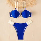Structured Brown Seashell Underwire Bikini with Contrast White Detailing