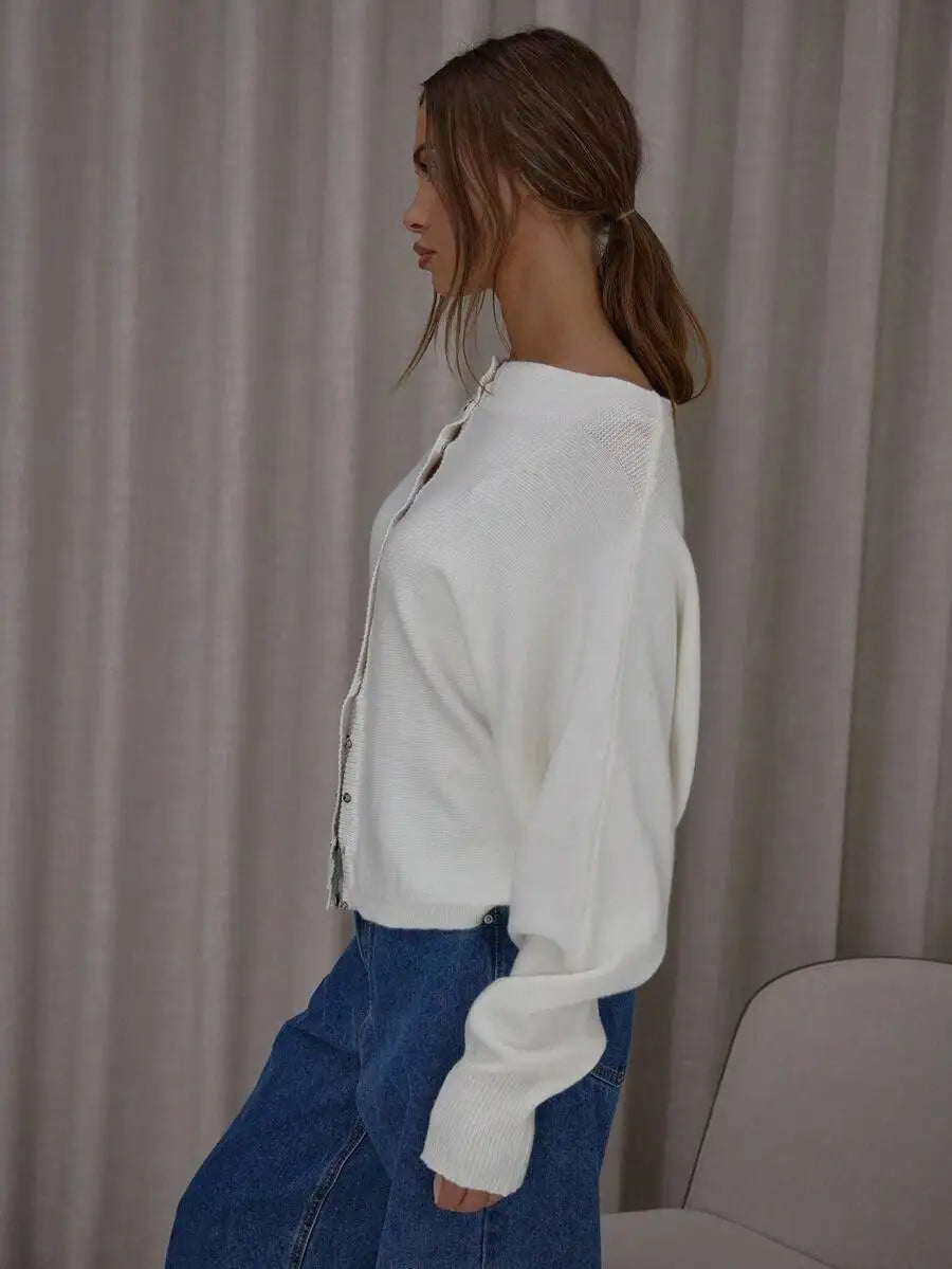 Women's Button Front Batwing Sleeve Relaxed Fit Knit Cardigan