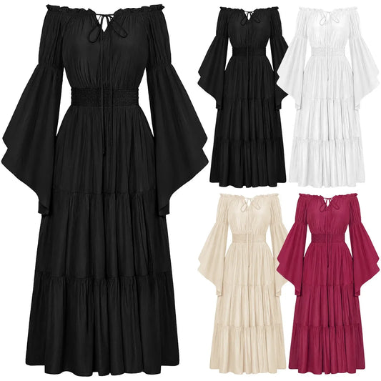 Flowing Gothic Maxi Dress with Layered Sleeves and Alternative Elegance