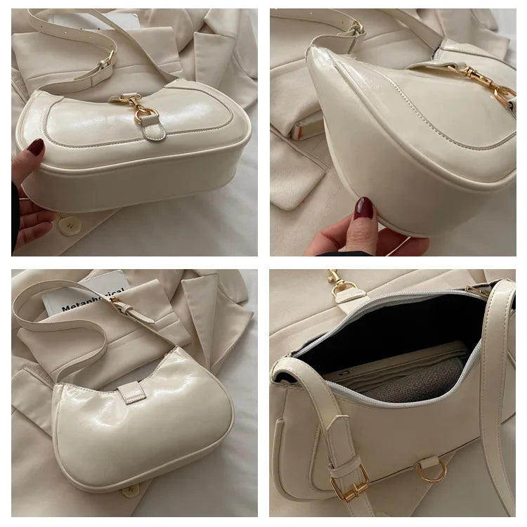 Minimalist Patent Leather Baguette Shoulder Bag with Everyday Compact Design