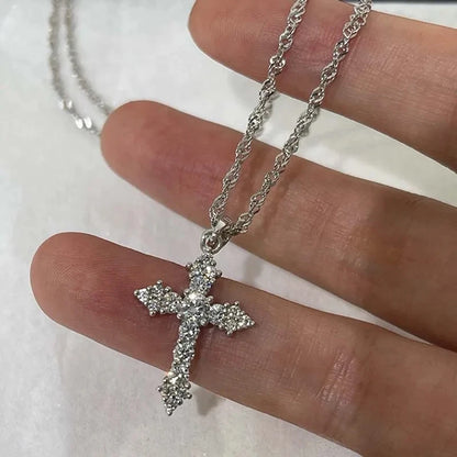 Crystal Cross Pendant Necklace for Gothic Dark Feminine and Y2K Styling