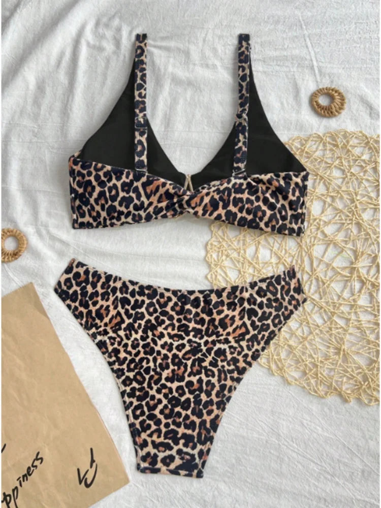 Leopard Print Bikini Set with Metallic Starfish Center Hardware