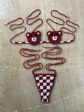 Red and White Crochet Micro Bikini with Bear Motif and Checkered Bottom