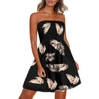 Strapless Smocked Bandeau Dress with Metallic-Toned Botanical Print