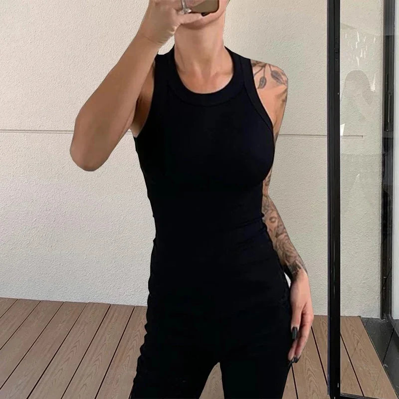 Ribbed Crew Neck Tank Top with Slim Fit Minimalist Everyday Summer Style