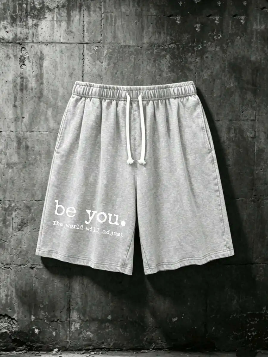 Men's Cotton Drawstring Shorts with Relaxed Fit Typography Design and Casual Everyday Comfort