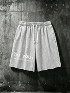 Men's Cotton Drawstring Shorts with Relaxed Fit Typography Design and Casual Everyday Comfort