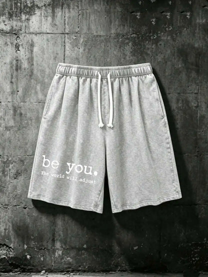 Men's Cotton Drawstring Shorts with Relaxed Fit Typography Design and Casual Everyday Comfort